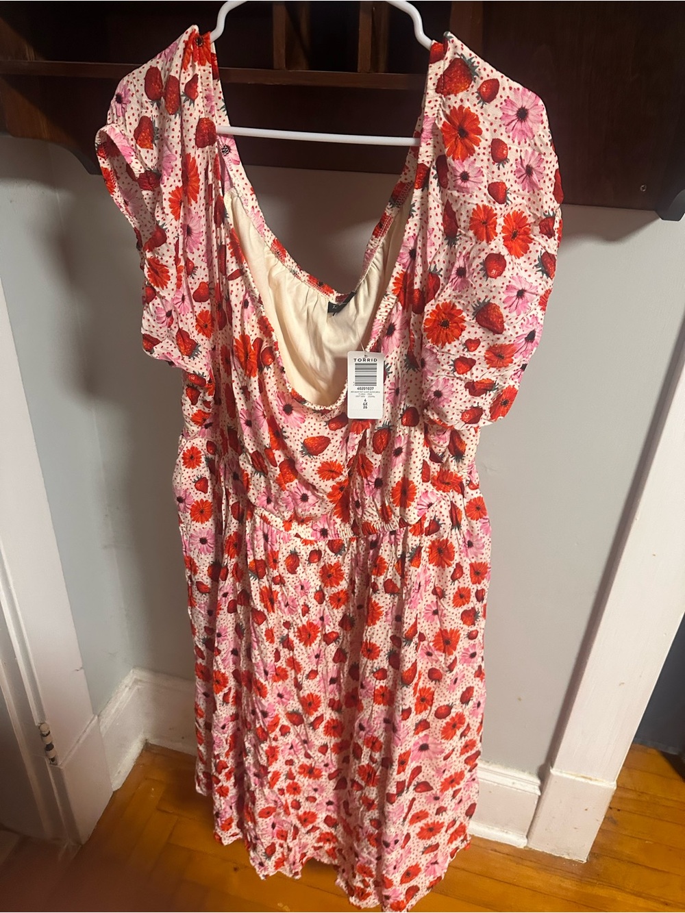 Floral Pink & Red Midi Dress with Puff Sleeves